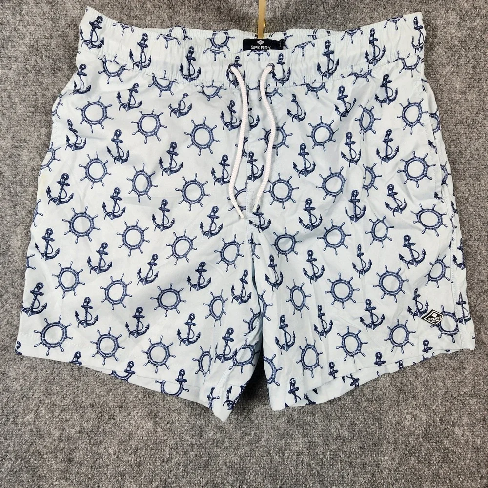 Sperry Mens Swim Trunks Blue Anchor Ship Wheel Nautical Board Shorts XL PL93120M